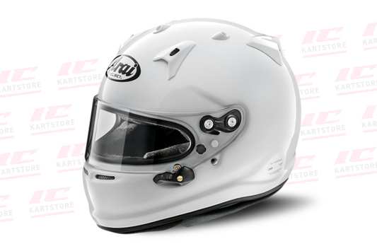 Arai GP-7 FRP Helmet front view – FIA/Snell approved helmet with wide eye port and premium comfort fit, available at IC Kartstore