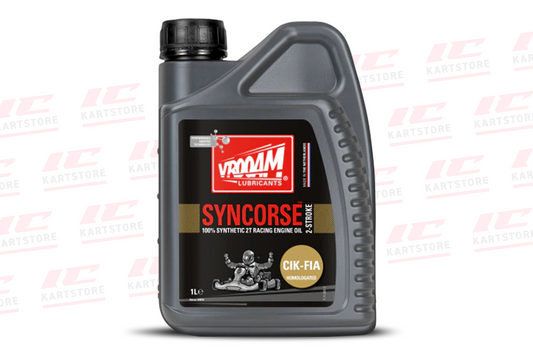 VROOAM Syncorse 100% Synthetic 2T Kart Racing Engine Oil – premium high-performance oil for 2-stroke kart engines, available at IC Kartstore